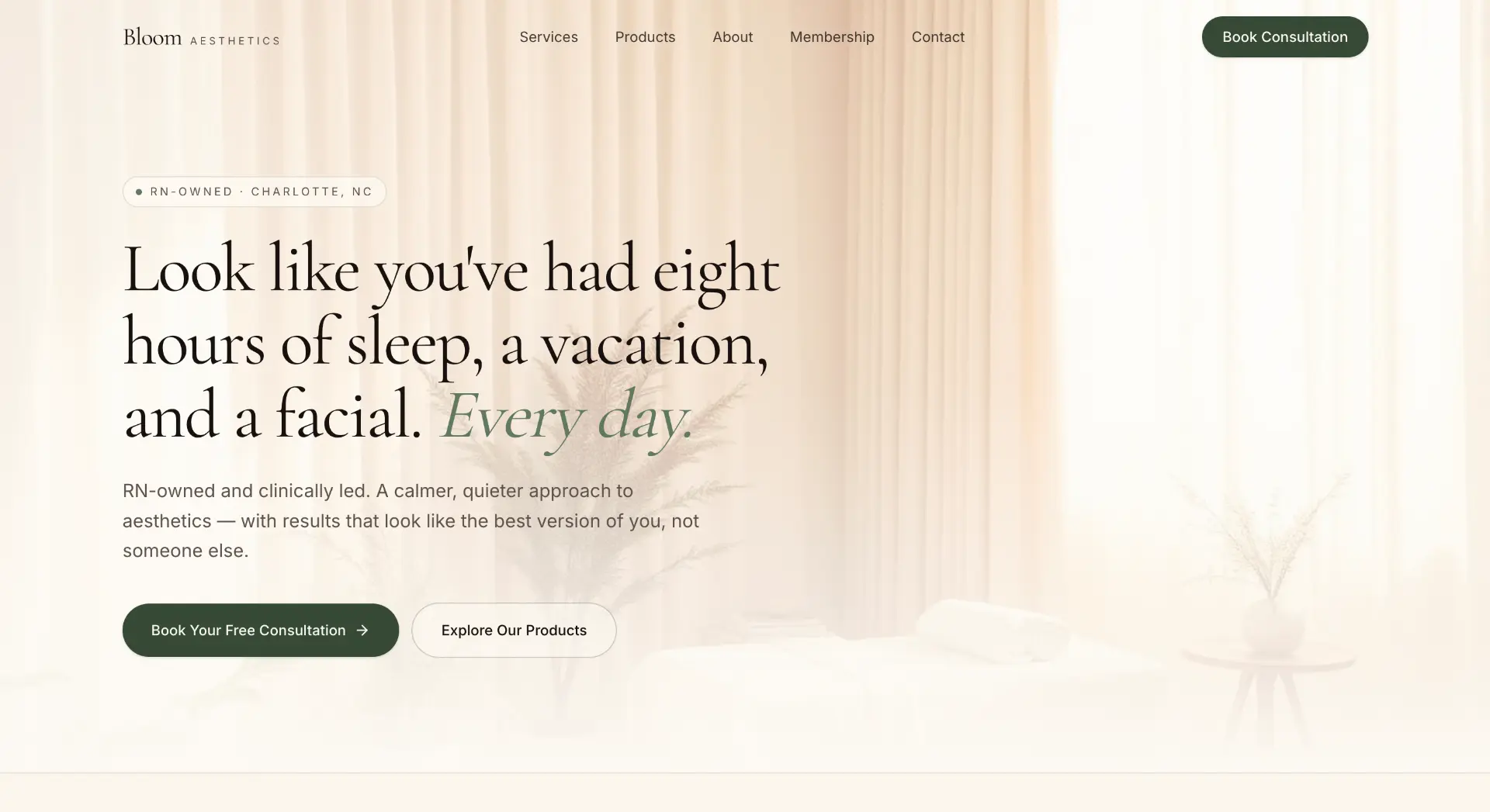 Bloom Aesthetics homepage hero