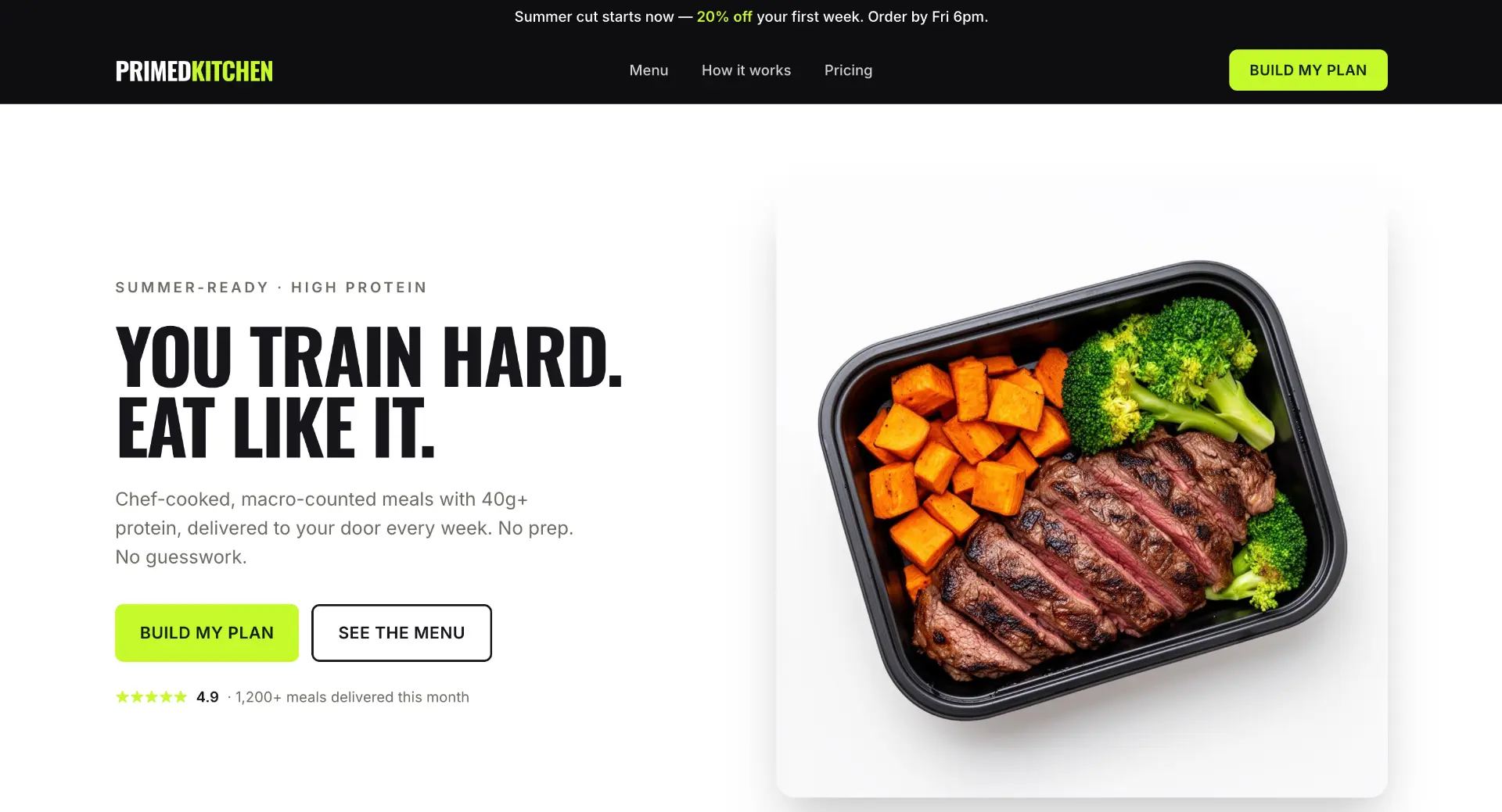 Primed Meals homepage hero