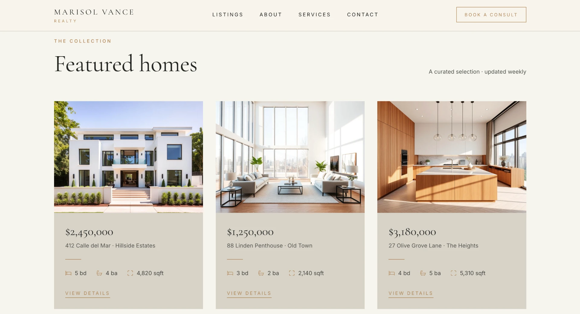 Marisol Realty property collection grid